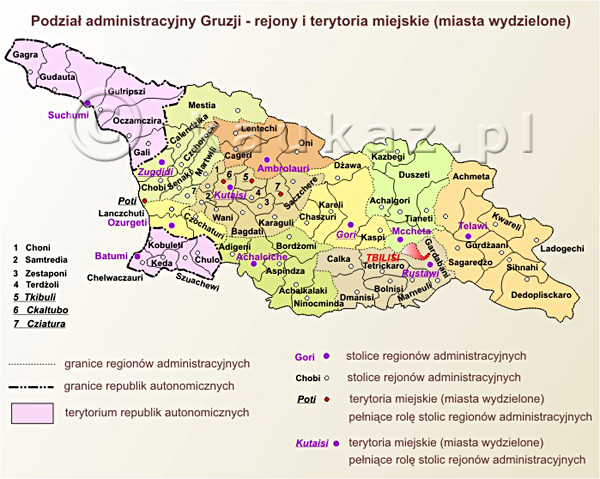 Gruzja, Mapa terytoriw miejskich, podzia administracyjny