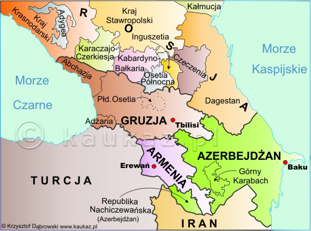 Polityczna mapa Kaukazu, Kaukaz mapy, Gruzja mapy